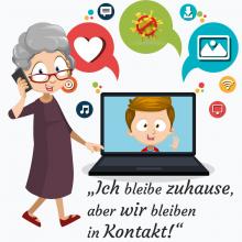 Illustration: "Ich bleibe zuhause, aber wir bleiben in Kontakt."